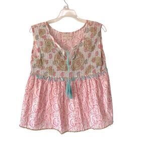 Miss June Paris Bohemian Pink Embroidered Sequin Tassel Blouse size small